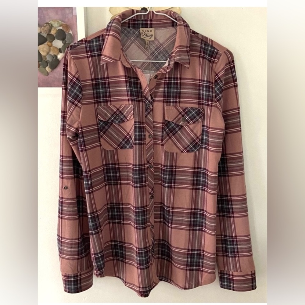 NWT Como Women’s Vintage Plaid Button Up Top Size Small